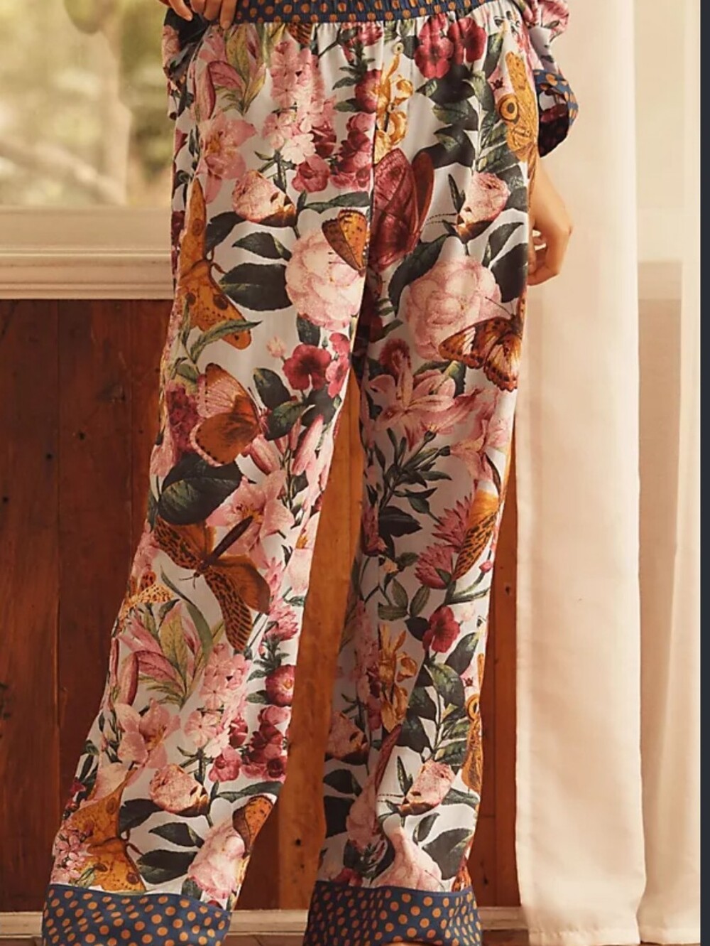 Anthropologie LyreBird Floral Wide-Leg Pajama Pants - Pink Multi Size L